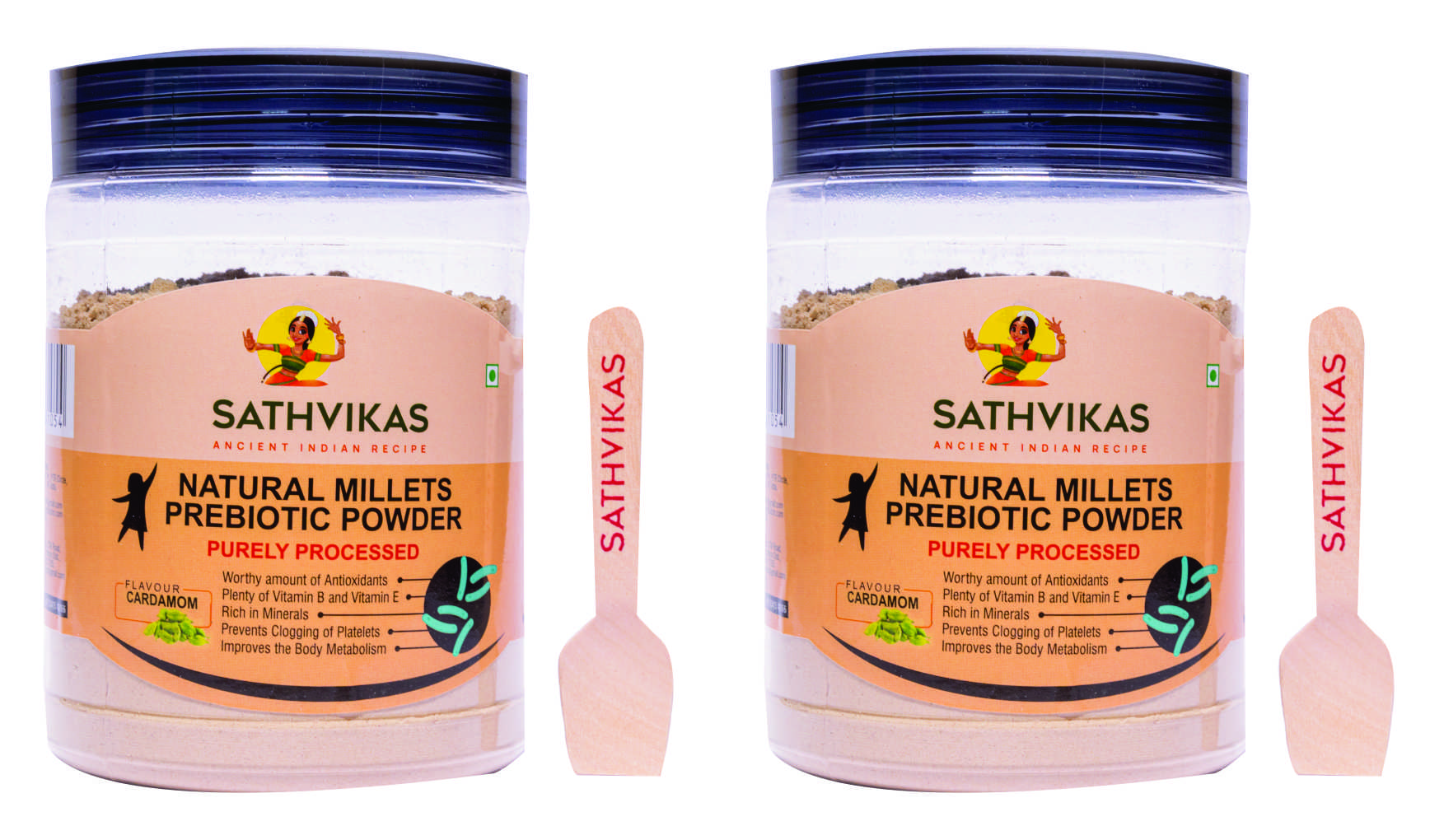 Sathvikas Natural Millets Prebiotic Powder (Cardamom Flavour) 500 Grams Pack Of 2.